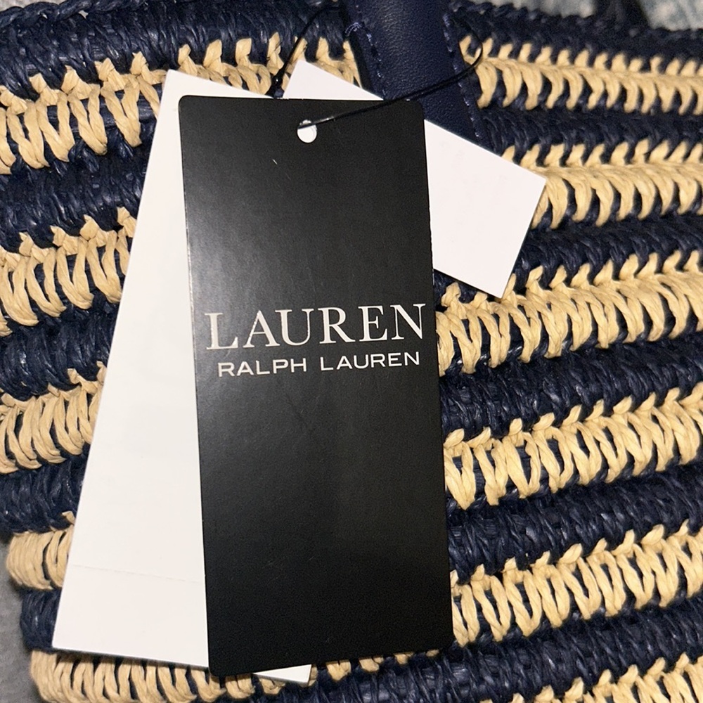 Lauren Ralph Lauren Striped Navy and Natural Woven Tote Bag - Picture 12 of 16
